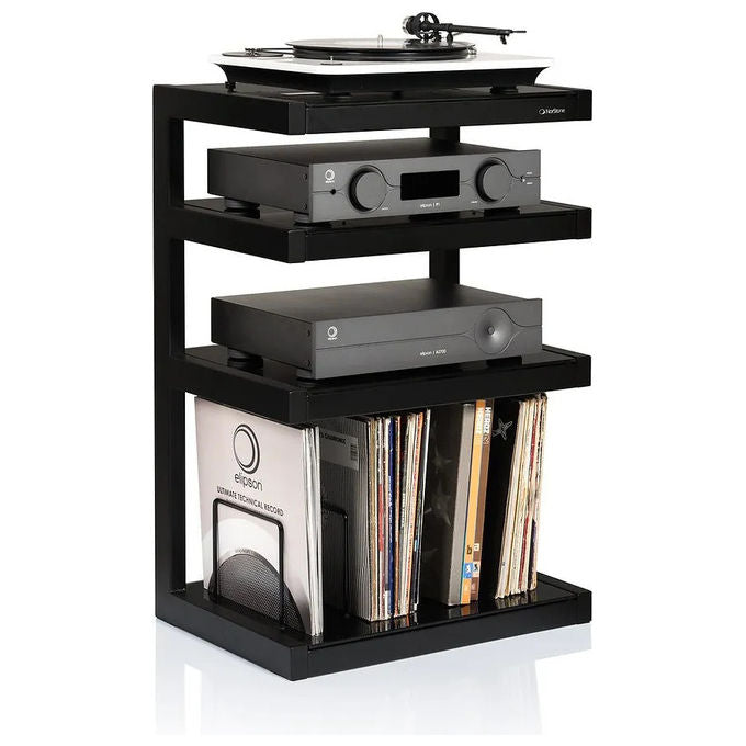 Norstone ESSE HI-FI VINYL Mobile Hi-Fi 3 Ripiani Capacita' 90 Vinili Struttura Acciaio colore Nero Satinato Noce