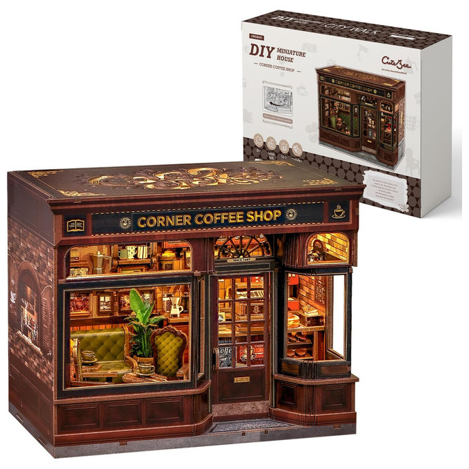 Mathv BNK0004 Book Nook Coffee and Home Kit Modellismo Decorativo Illuminabile 213 Pezzi Legno eta' 14+