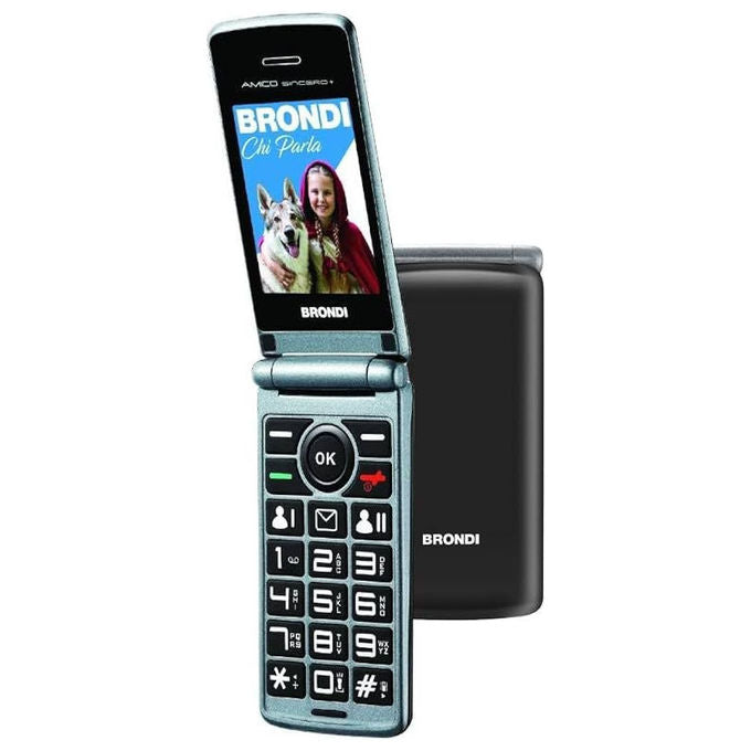 Brondi 10283040 Amico Sincero+ Telefono Cellulare Clamshell Dual SIM 2.4'' Tasto SOS Tasti Grandi Retroilluminati colore Grigio