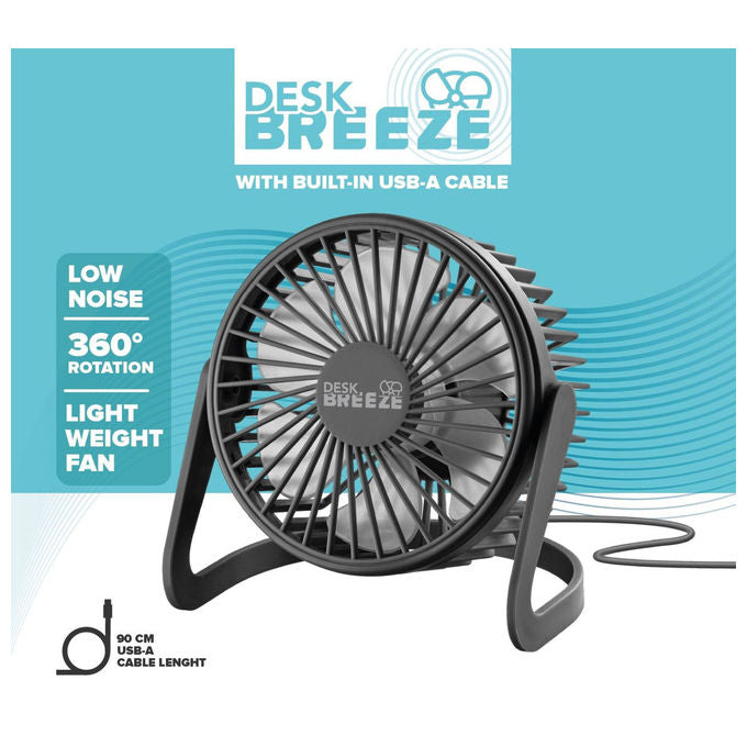 Tech Pop DESKBREEZEK Desk Breeze Ventilatore da Tavolo USB Rotazione 360° Cavo 0,9 m colore Nero