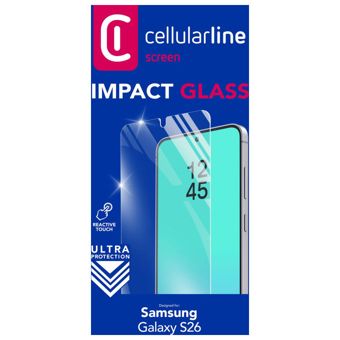 Cellularline TEMPGLASSGALS26 Impact Glass Pellicola Vetro Temperato Samsung Galaxy S26 Antiurto Resistente ai Graffi colore Trasparente