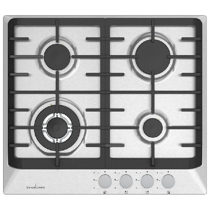 SCHAUB LORENZ SSPC604XFGW Piano cottura Gas 60 cm 4 Fuochi Griglie in Ghisa Valvola di Sicurezza colore Inox