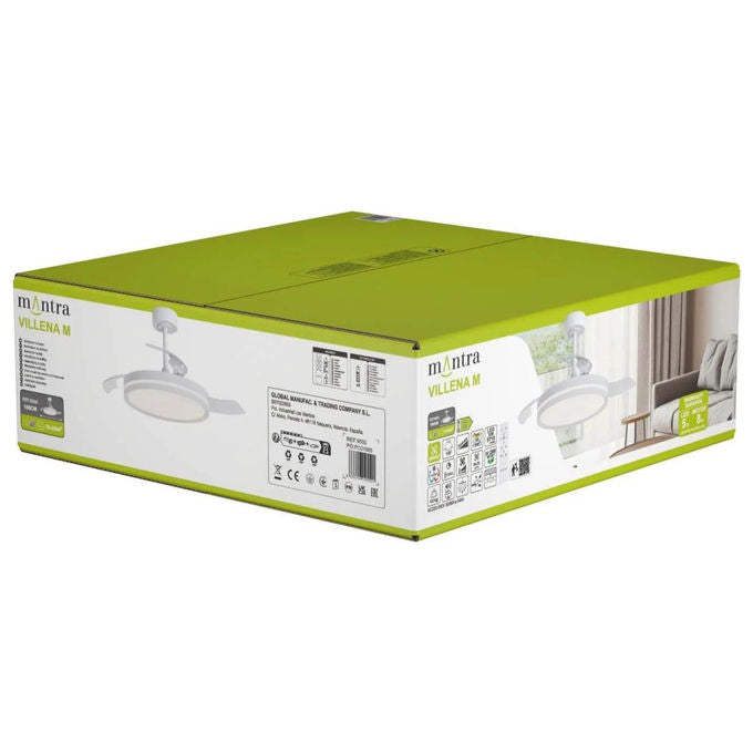 Mantra Luna Plafoniera Ventilatore a Soffitto LED 36W 3600 lm CCT 3000-5000K pale retrattili 106 cm telecomando RF colore Bianco
