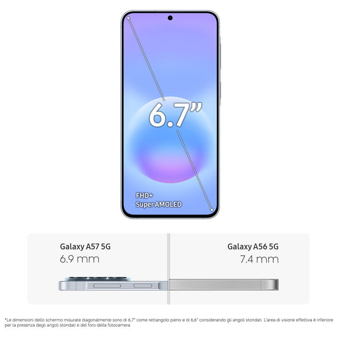 Samsung SM-A576BLBBEUE Galaxy A57 5G Smartphone 8 GB RAM 128 GB Display 6.7'' Super AMOLED 120 Hz 50 MP 5000 mAh IP68 colore Blu
