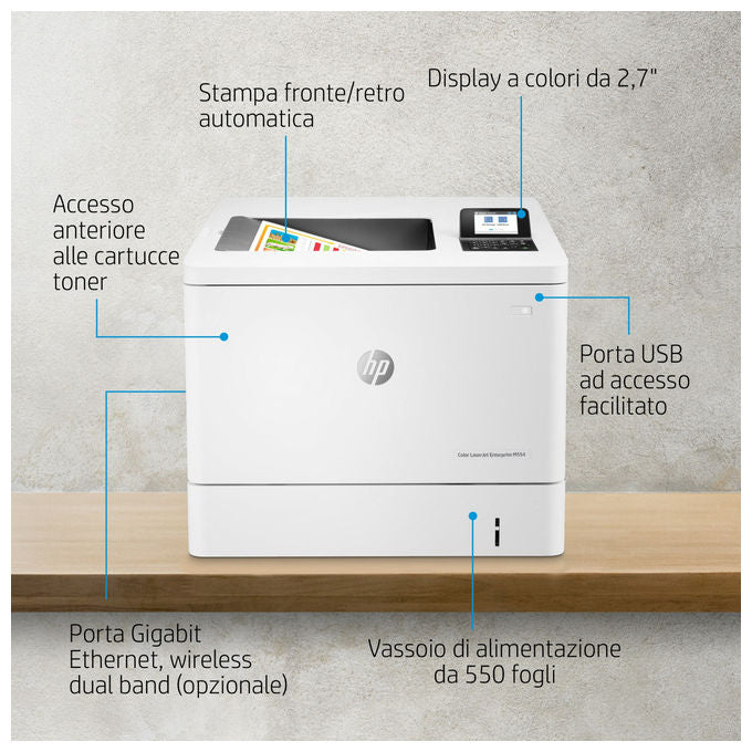 HP 7ZU81A Color LaserJet Enterprise M554dn Stampante Laser A Colori A4 33 ppm 1200x1200 DPI Fronte Retro Rete LAN colore Bianco