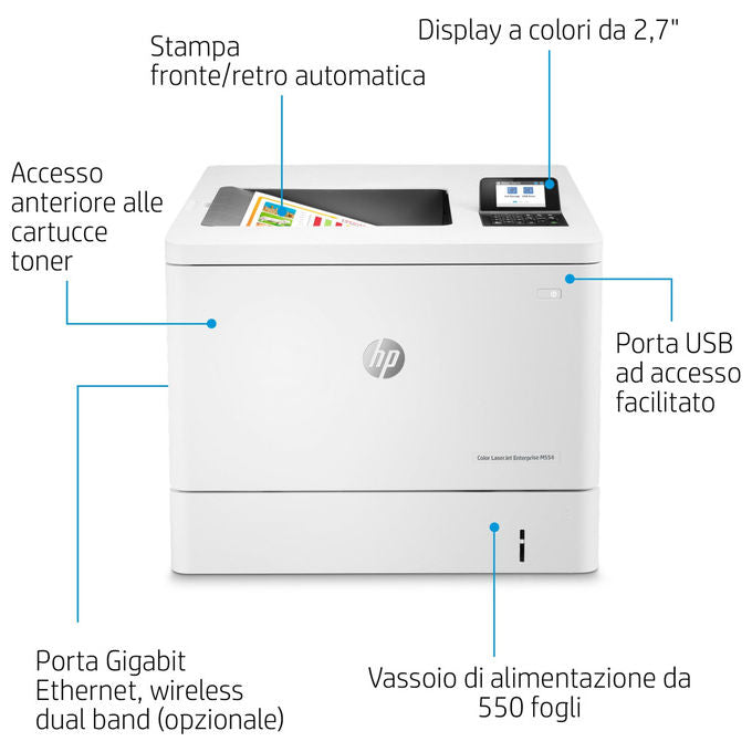 HP 7ZU81A Color LaserJet Enterprise M554dn Stampante Laser A Colori A4 33 ppm 1200x1200 DPI Fronte Retro Rete LAN colore Bianco