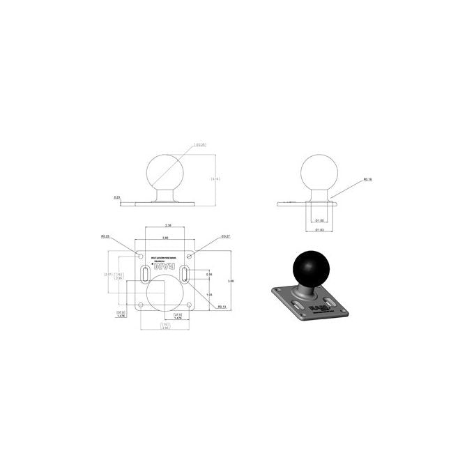 RAM Mounts RAM-D-2461U Piastra VESA 75x75 mm con Sfera 2.25'' per Montaggio Dispositivi Industriali colore Nero