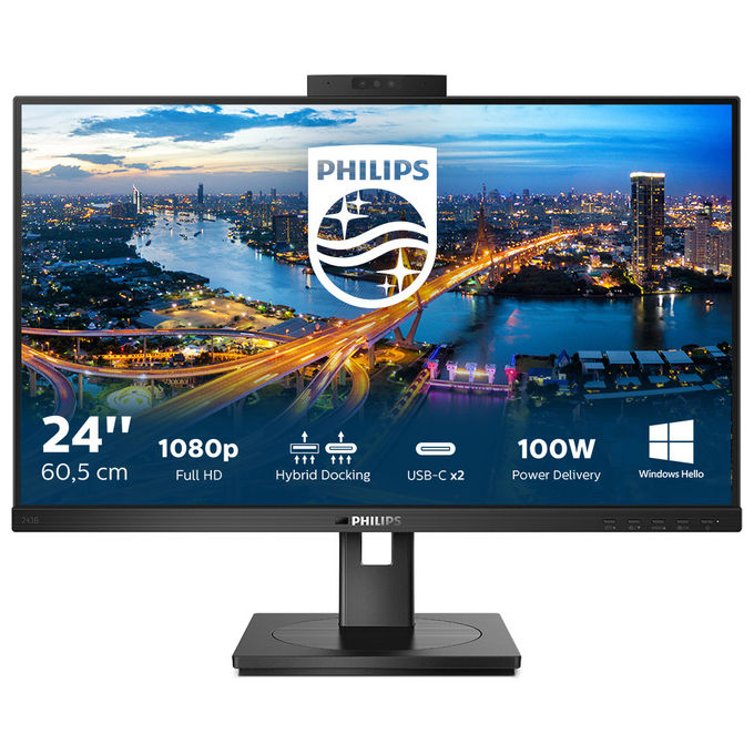 Philips 243B1JH-00 B Line Monitor PC 23.8'' IPS Full HD 1920x1080 USB-C 100W Docking LAN Webcam colore Nero