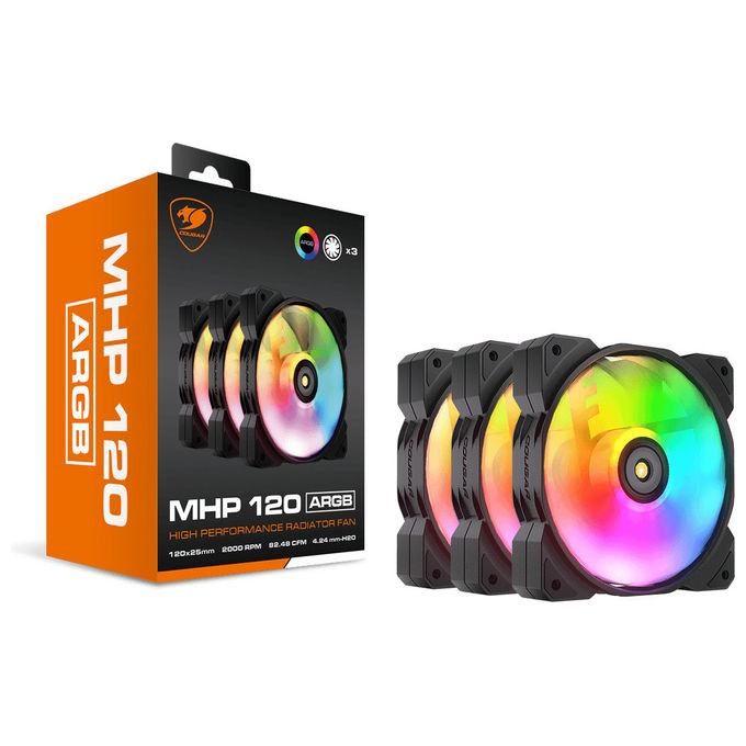 Cougar CGR-CF-MHP12HB3-RGB MHP 120 Kit 3 Ventole ARGB PWM 120mm 2000 rpm 143,53 m³-h HDB colore Nero