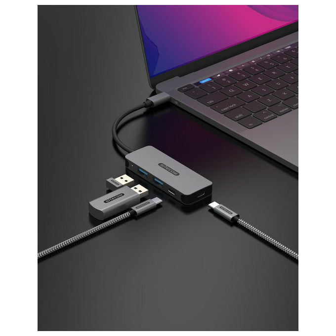 Sitecom CN-5010 Hub USB-C 4 Porte 2x USB-A 2x USB-C 5 Gbps Plug and Play colore Grigio