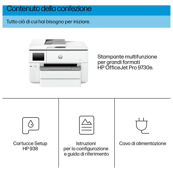 HP 537P6B OfficeJet Pro 9730e Stampante Multifunzione Inkjet A3 Colore 22 ppm Wi-Fi Fronte Retro ADF colore Grigio