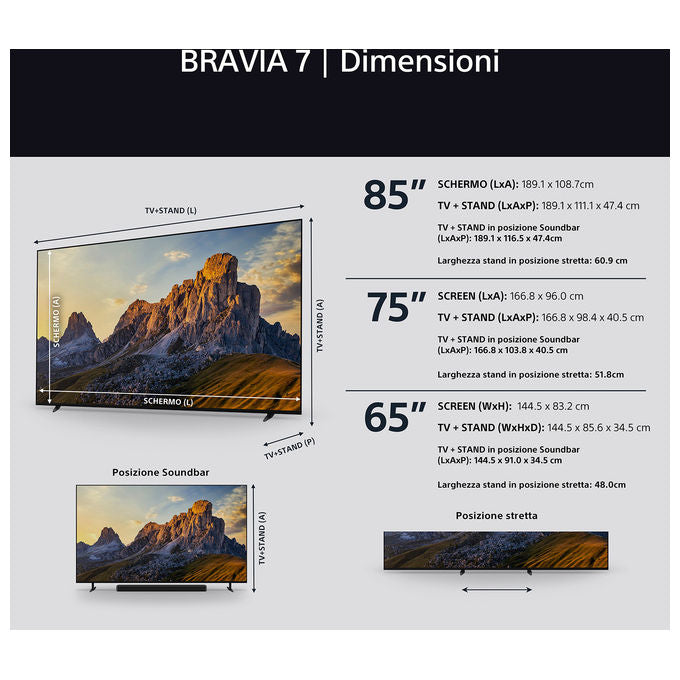 Sony K75XR70PAEP BRAVIA 7 Smart TV QLED Mini LED 75'' 4K HDR 120Hz Google TV Dolby Vision Atmos colore Nero