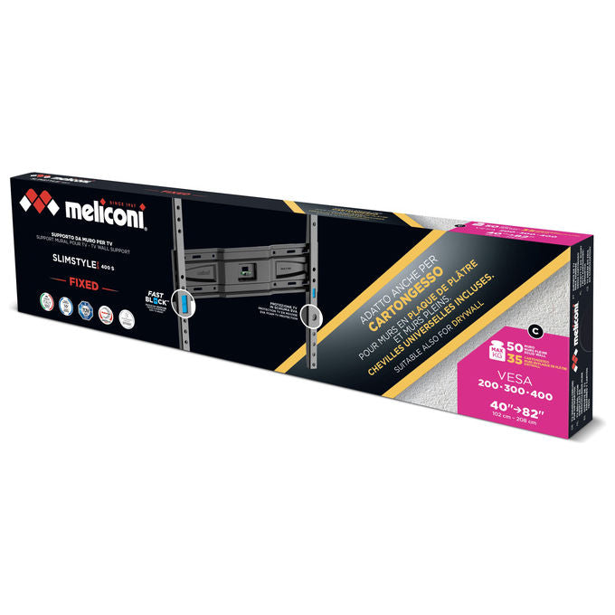 Meliconi SLIMSTYLE PLUS 400S CG Staffa TV Fissa da Parete 40'' 82'' VESA 200 400 mm portata 50 Kg colore Nero