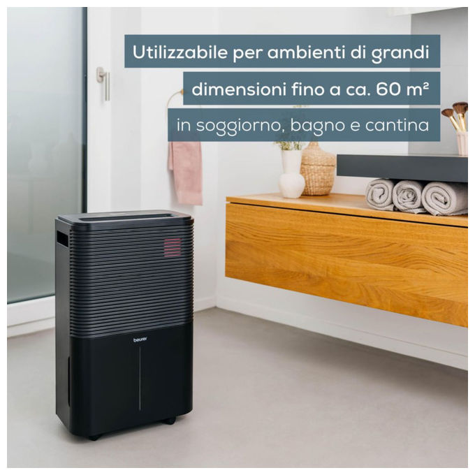 Beurer LE250 Deumidificatore 20 l-24h 60 m² 330 W funzione bucato serbatoio 4 L 55 dB colore Nero
