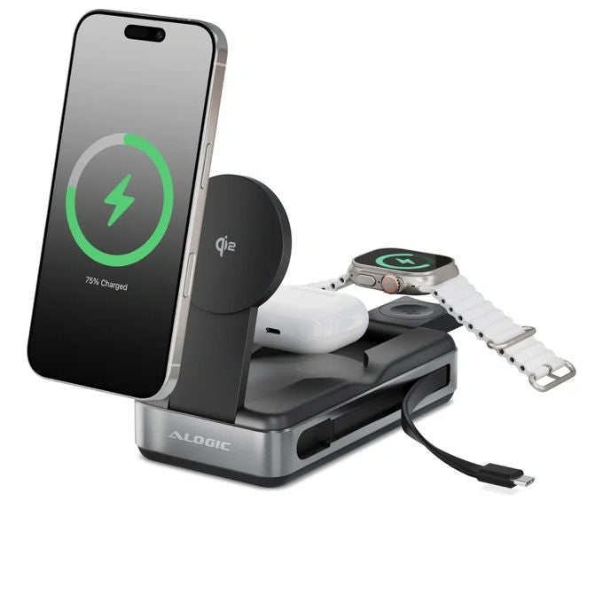 Alogic R20KWCPB100W Roam Power Bank 6-in-1 21000 mAh con Ricarica Wireless Qi2 e USB-C 100W colore Nero