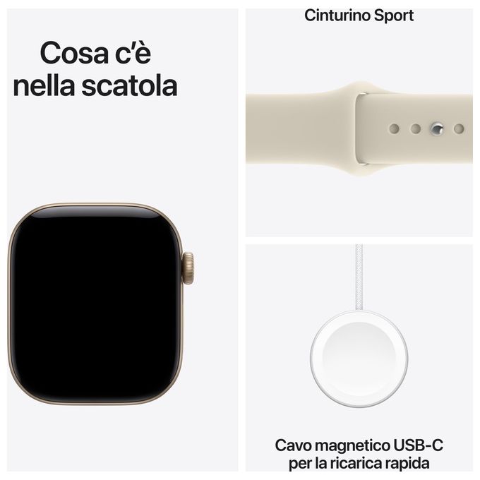 Apple MJEE4QL-A Apple Watch Series 12 GPS Cassa 42 mm in Alluminio con Cinturino Sport colore Oro chiaro