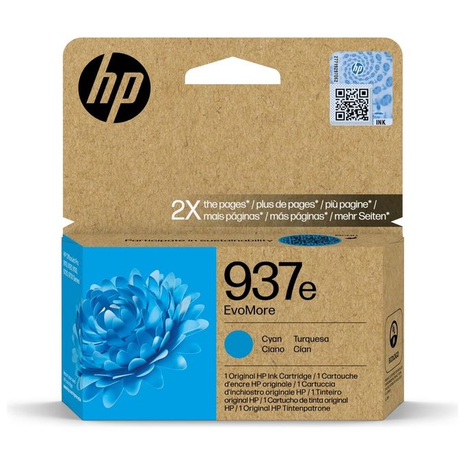 HP 4S6W6NE 937e EvoMore Cartuccia d'inchiostro originale 20 ml resa 1650 pagine colore Ciano