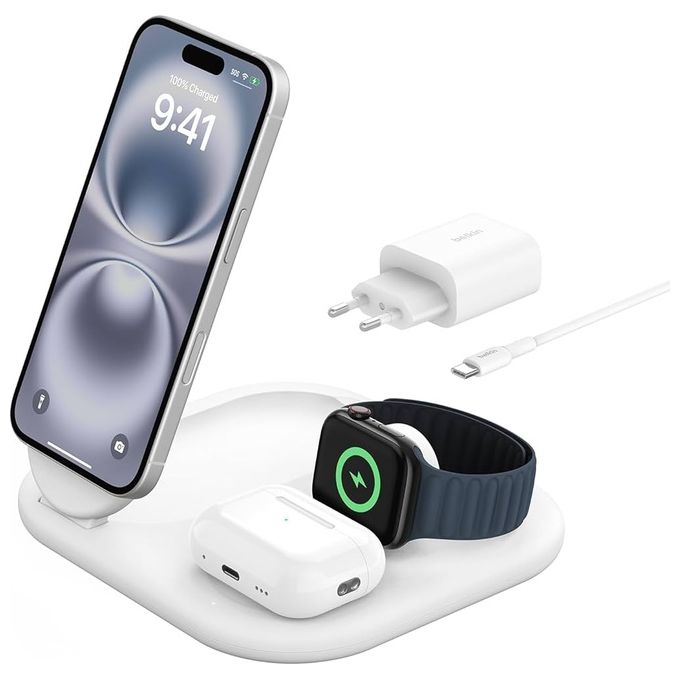 Belkin WIC008BTGR V2 Caricatore per auto Wireless Qi2 15W con rotazione 360 gradi colore Argento