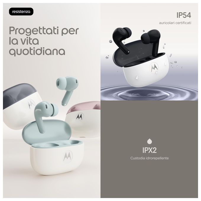 Motorola PG38C08162 Moto Buds 2 Auricolare Wireless In-ear Audio Hi-Res LHDC Cancellazione Attiva Rumore fino a 55dB 6 Microfoni CrystalTalk AI Batteria fino a 48h Bluetooth 6.0 IP54 colore Carbonio