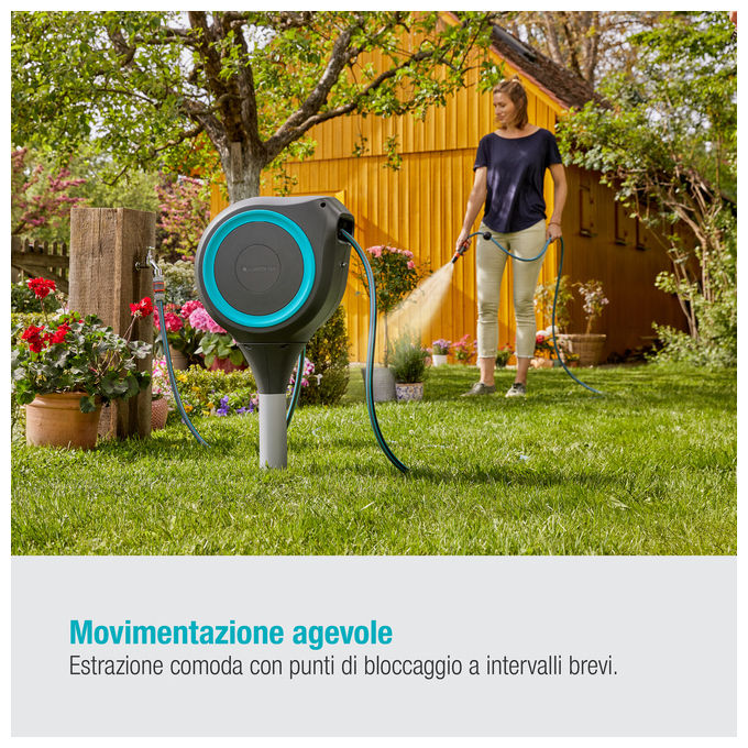 Gardena RollUp S Avvolgitubo da giardino 15 m con picchetto girevole 360° riavvolgimento automatico UV colore Foglia di te'