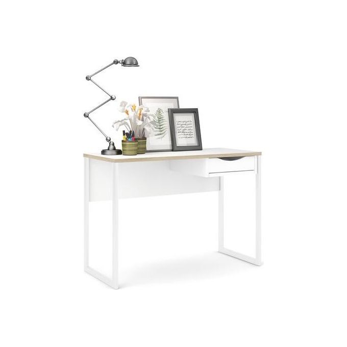 Tvilum 70513 Function Plus Scrivania con 1 Cassetti e Pannello di Pudicizia colore Bianco con Inserti in Rovere