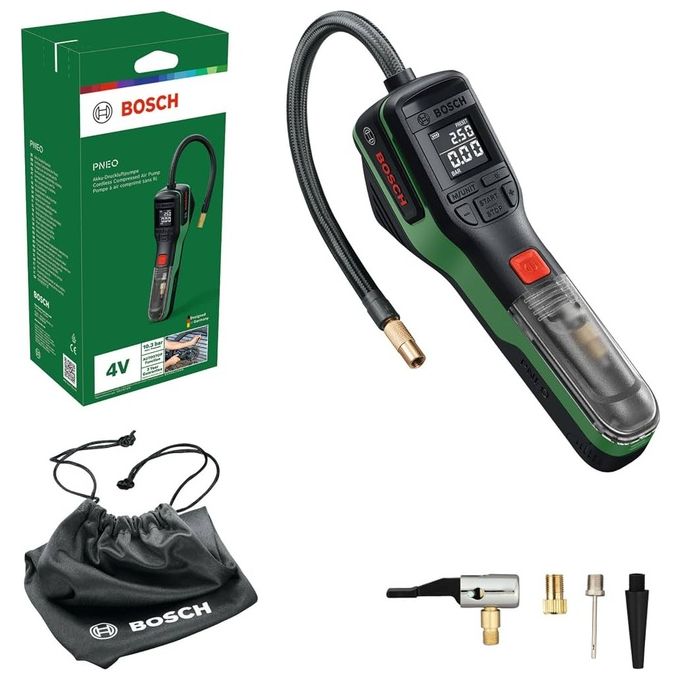 Bosch 0603947501 PNEO Mini Compressore a Batteria Pressione Massima 10,3 bar Autostop Display Integrato Batteria 4V 3,0 Ah Ricarica USB Colore Multicolore