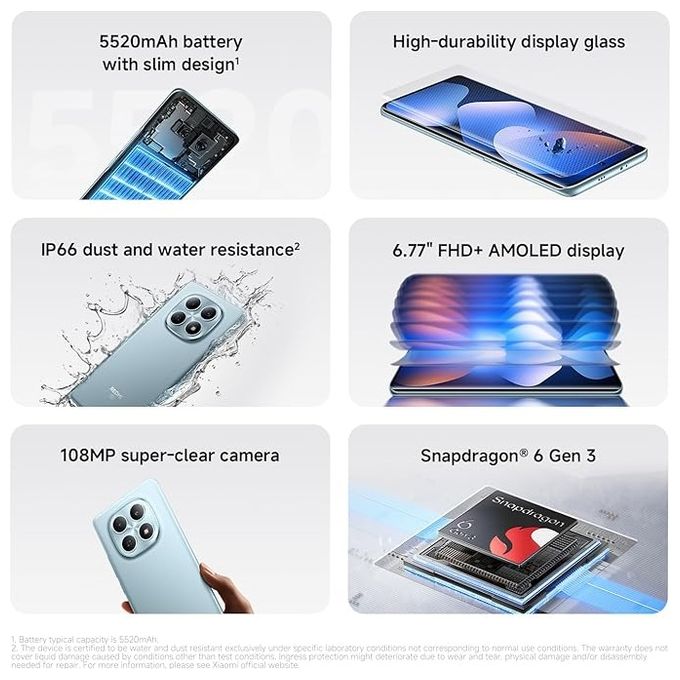 Xiaomi Redmi Note 15 5G, smartphone, 8 GB RAM, 256 GB, Glacier Blue