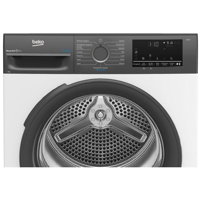 Beko 7188242760 BMEUT481SAI_IT Asciugatrice Libera Installazione 8 Kg Classe C Motore Inverter Display Digitale Funzione a Vapore SteamCure (59.8x60.7x84.6 cm) colore Bianco