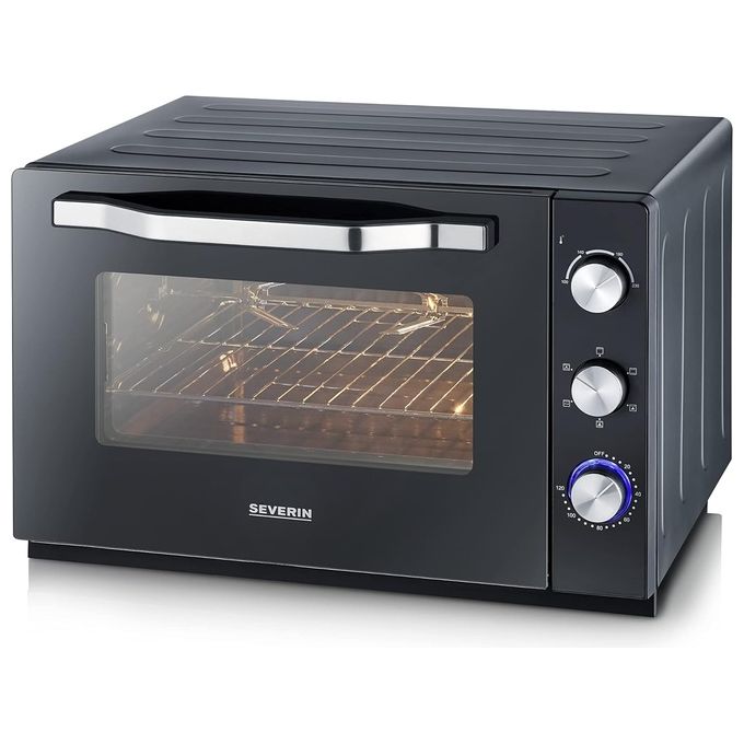 Severin 2073 Forno Elettrico Ventilato 60 L 2200 W 6 Modalita' di Cottura con Pietra Refrattaria e Girarrosto (58.5x51.5x37.5 cm) colore Nero