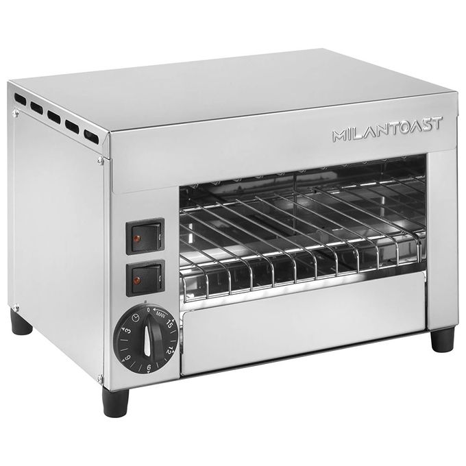 Milantoast 14701 Tostiera Professionale 2 Posti Acciaio Inossidabile 1210 W Timer 15 min 2 Pinze Incluse colore Inox