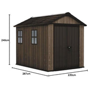 Keter 263097 Signature Apex Casetta da Giardino in Resina 5.25 m² 287x230x246 cm resistenza vento 145 Km-h neve 150 Kg-m² colore Noce