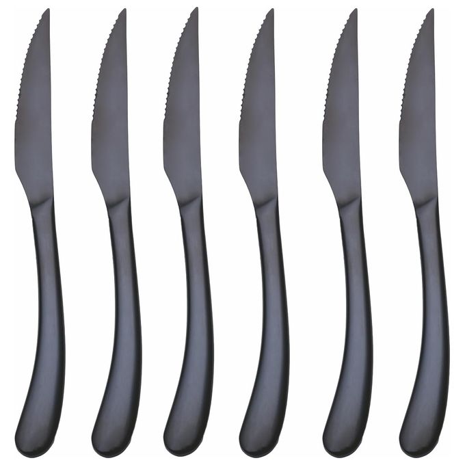 Villa d'Este Home Tivoli 5918608 Montecarlo Set 6 Coltelli da Bistecca in Acciaio Inox Finitura Nera Lucida Lunghezza 22 cm colore Nero lucido