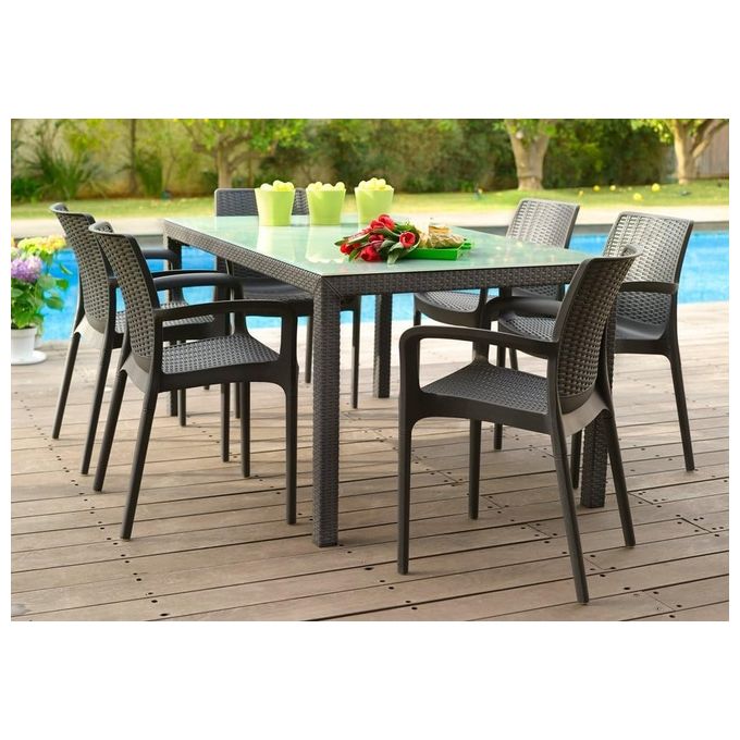 Keter K219493 Bali Sedia da Giardino con Braccioli in Resina Effetto Rattan Impilabile colore Antracite