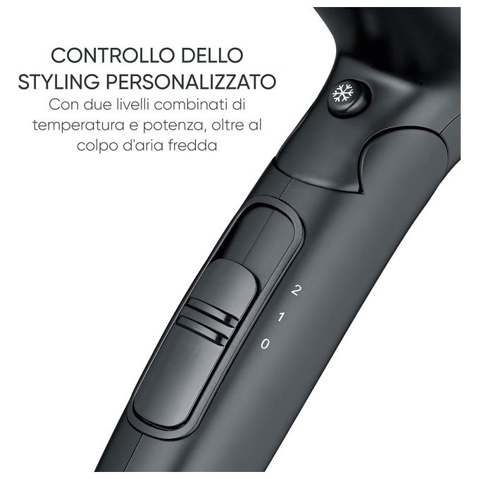 Severin HT 0159 Asciugacapelli da Viaggio 1600 W Manico Pieghevole Doppio Voltaggio 2 Temperature Concentratore colore Nero