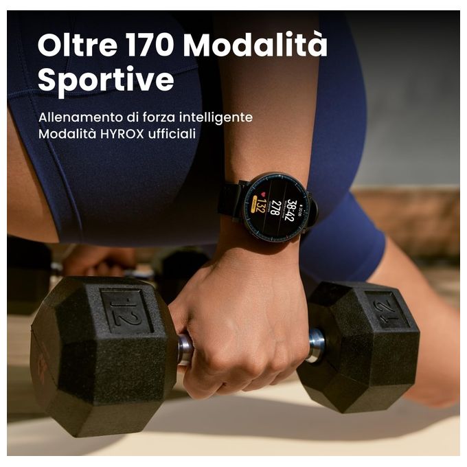 Amazfit W2556GL1N Active Max Smartwatch AMOLED 1.5'' 4GB Mappe Offline GPS NFC 25 Giorni Autonomia 5 ATM colore Nero
