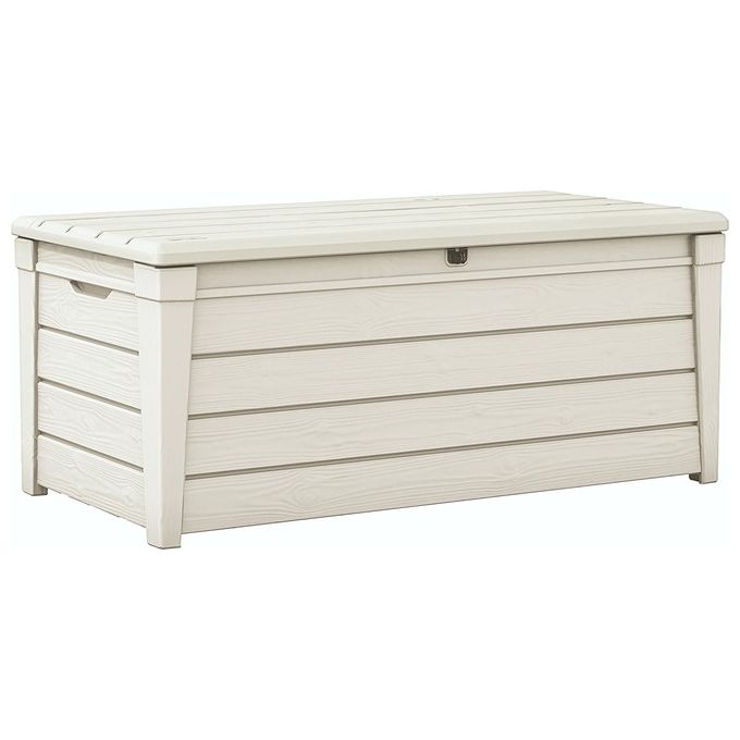 Keter Baule Box Portattrezzi da Esterno Brightwood Bianco con 454 Litri di Capacita' e Seduta per Due Adulti 39 x 68 x 90 cm