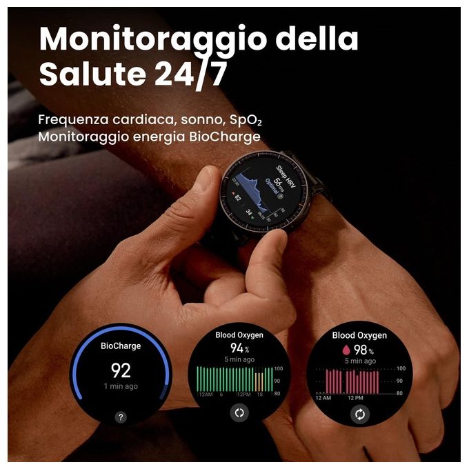 Amazfit W2556GL1N Active Max Smartwatch AMOLED 1.5'' 4GB Mappe Offline GPS NFC 25 Giorni Autonomia 5 ATM colore Nero
