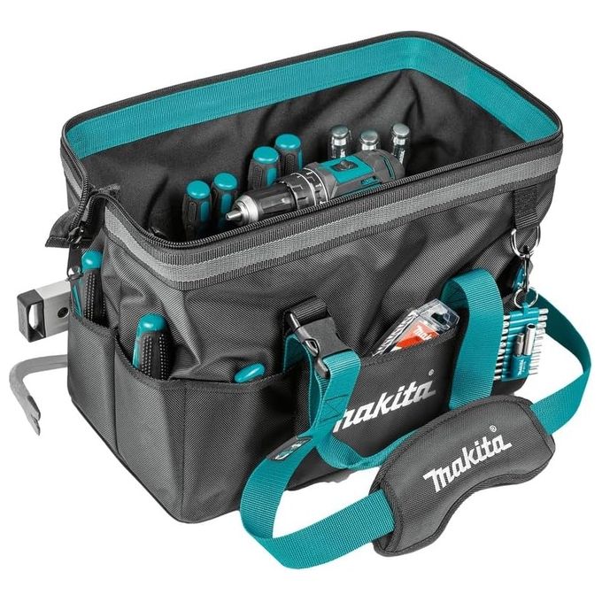 Makita E-15431 Borsa portautensili a bocca larga in polipropilene ad alta resistenza con chiusura a scatto impilabile 25.8 litri colore Nero-Blu