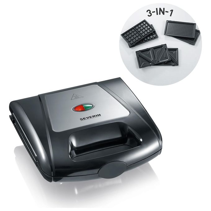 Severin SA 2968 Tostapane Sandwich 3 in 1 Waffle Grill Piastre Intercambiabili Antiaderenti 1000 W colore Nero