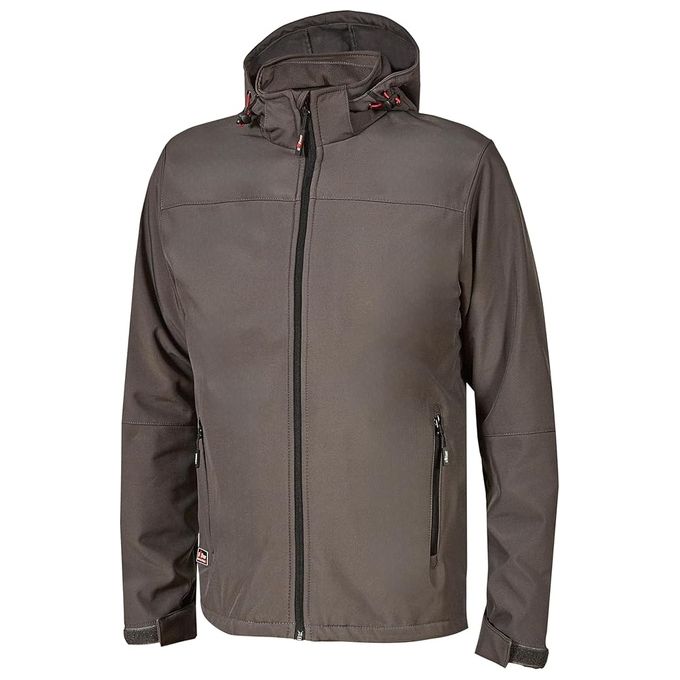 U-power WIN289GI KYRA Giacca da Lavoro Soft Shell Mechanical Stretch Antivento Idrorepellente Cappuccio Staccabile Inserti Reflex colore Grey Iron