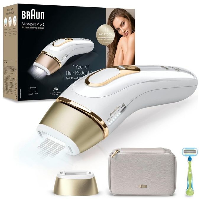 Braun PL5052 Silk Expert Pro 5 Epilatore Luce Pulsata IPL 400000 Impulsi 10 Livelli Intensita' Full Body colore Oro Bianco