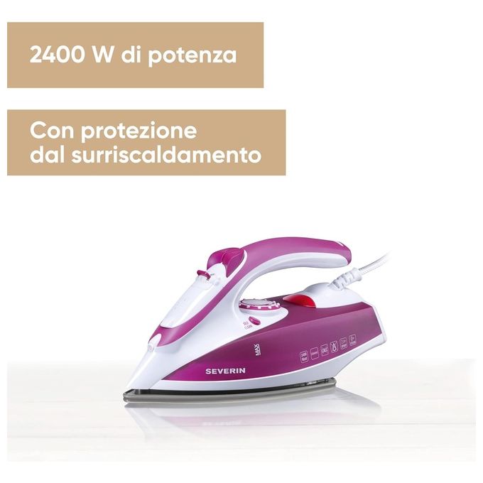 Severin, Ferro da Stiro a Secco e a Vapore BA3243, 2400W, Rosso Bianco
