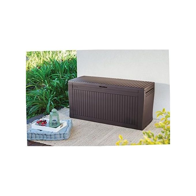 Keter Baule Multiuso da Giardino Comfy in Resina 270 Litri Marrone Ideale per Riporre Cuscini e Attrezzi da Giardino con Sistema di Ventilazione 116.7x44.7x57 H cm