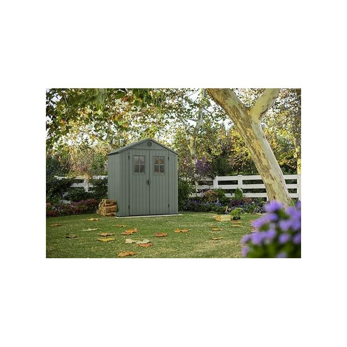 Keter 256879 Casetta da Giardino in Resina EVOTECH+ con Finestre Frontali e Pavimento Incluso colore Verde