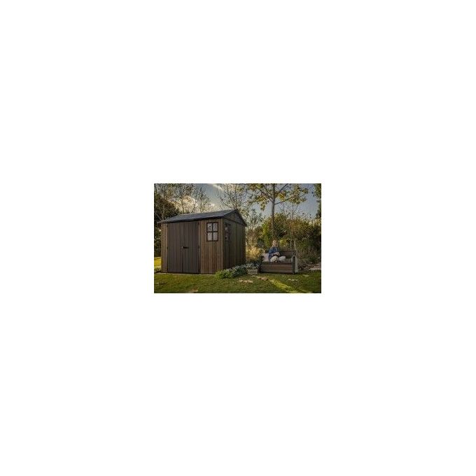 Keter 263097 Signature Apex Casetta da Giardino in Resina 5.25 m² 287x230x246 cm resistenza vento 145 Km-h neve 150 Kg-m² colore Noce
