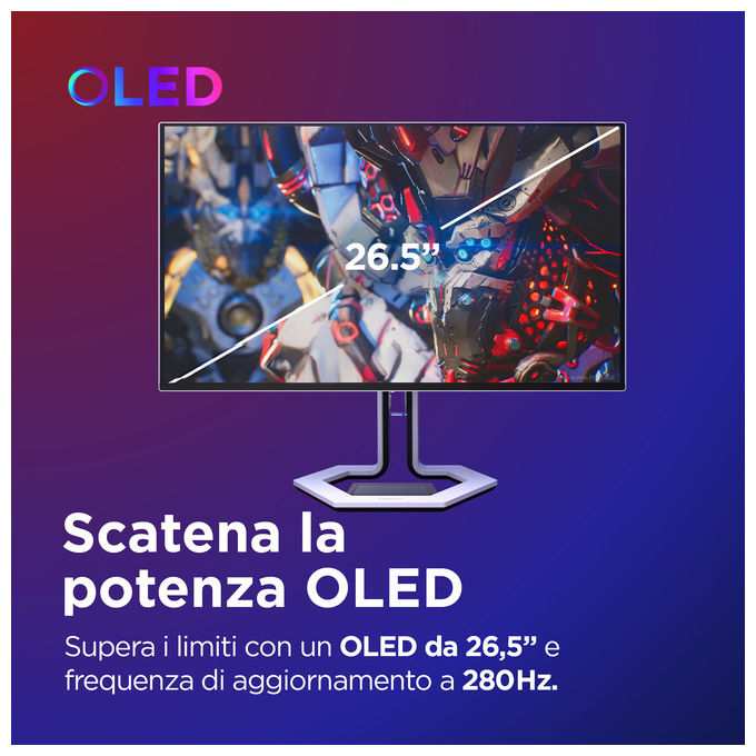 Lenovo 68CFGACBIT Legion Pro 27Q-10 Monitor Gaming 26.5'' QD-OLED QHD 2560x1440 280Hz 0.03ms AMD FreeSync Premium Pro colore Nero Grigio