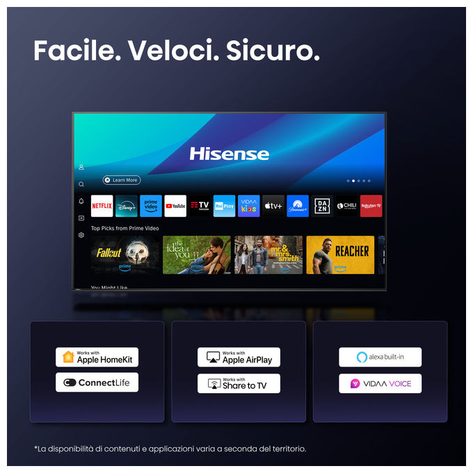 Hisense smart tv 75 pollici 4K, 75A6Q, VIDAA U8, Dolby Vision, HDR10, Game Mode Plus, Alexa, D-LED, DVB-T2