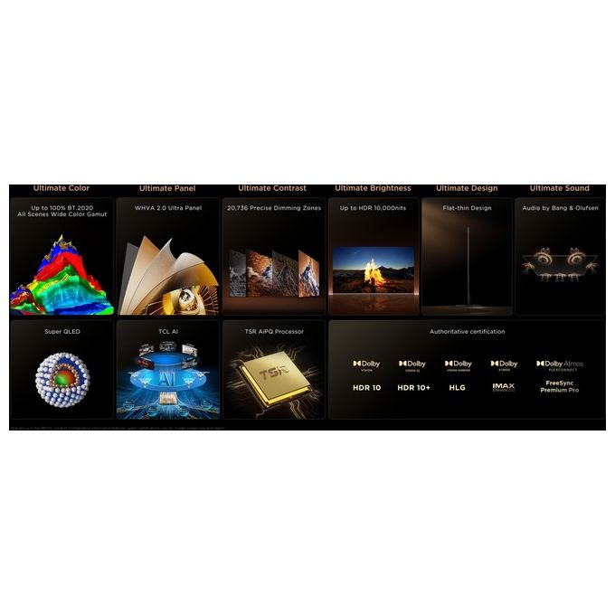 TCL 75X11L X11L Smart TV 75'' QD-Mini LED 4K 144Hz 9000 nit 11520 Zone Google TV Dolby Vision Atmos Audio Bang Olufsen colore Nero