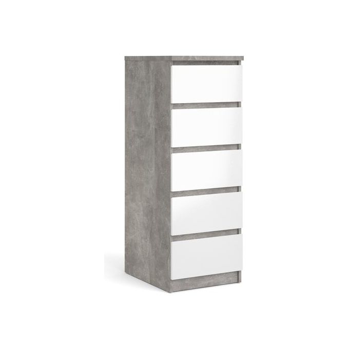 Tvilum 76233GXUU Naia Cassettiera 5 Cassetti Bianco Lucido e Ossidiana Cemento colore Bianco Grigio
