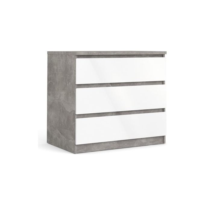 Tvilum 76235GXUU NAIA Cassettiera 3 Cassetti in Truciolare Ossidato Cemento e Bianco Lucido colore Ossidato cemento e Bianco lucido